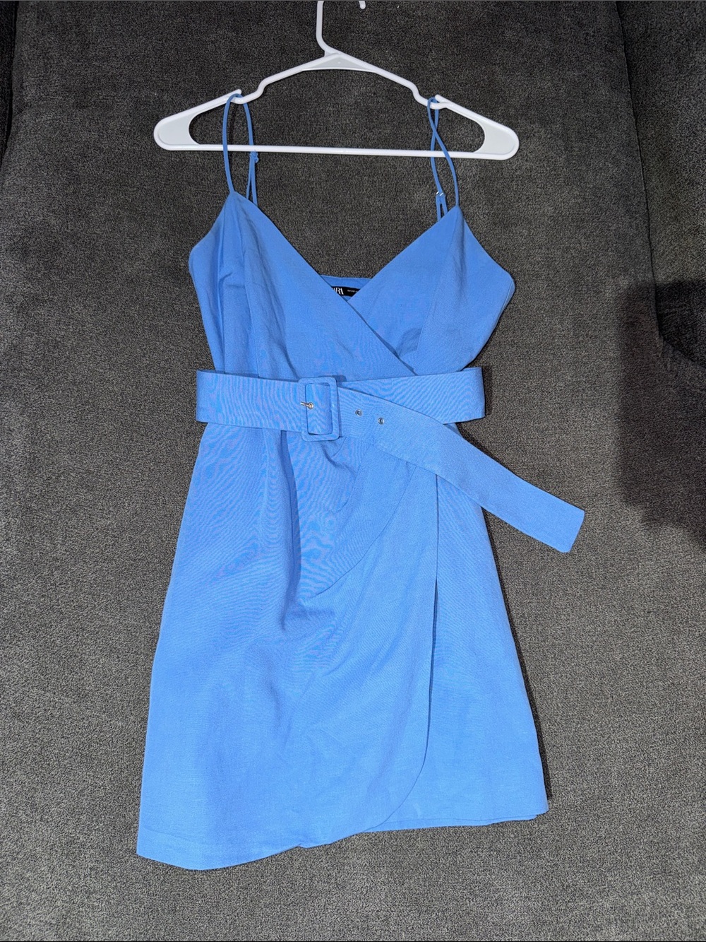 ZARA Blue Wrap Mini Dress with Belt XS